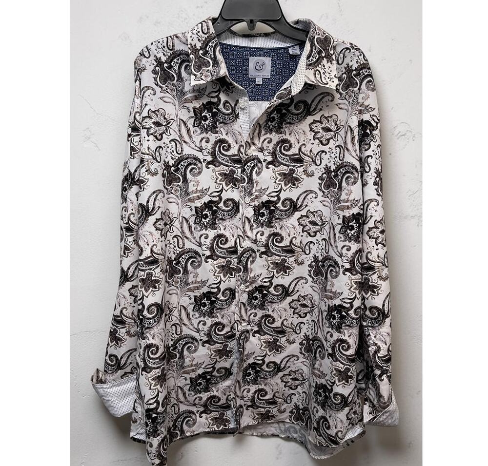 Kilburne & Finch Men's Shirt 4XLT Long Sleeves Button Up Black White Paisley